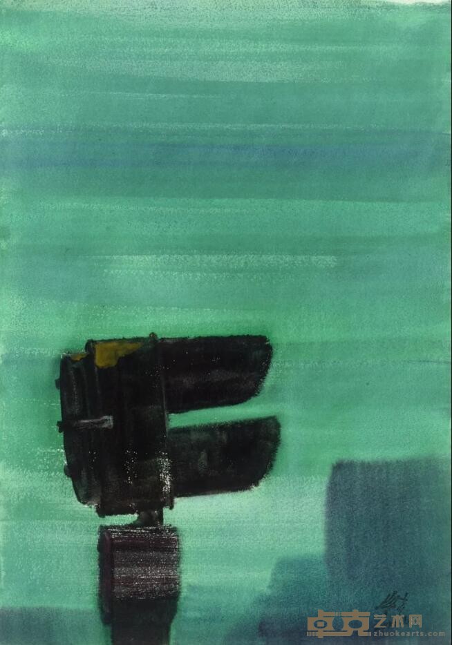 《记忆中的黎明--绿》 梁宇 51x36cm 2020年 水彩