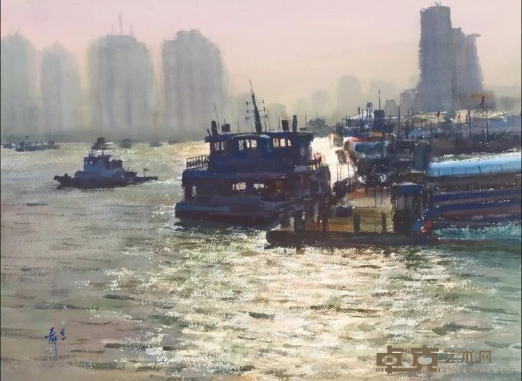 《浦江晨渡之二》 陈希旦 56x76cm 2012年 纸本水彩