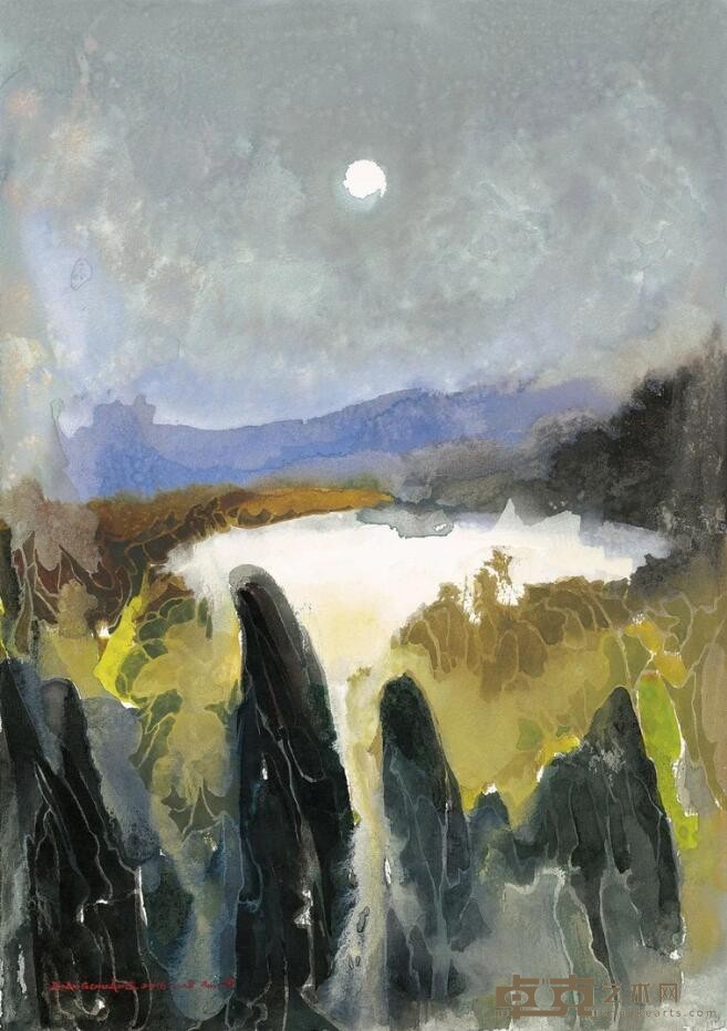 《月夜》 张闯 39x55cm 2016年 水彩