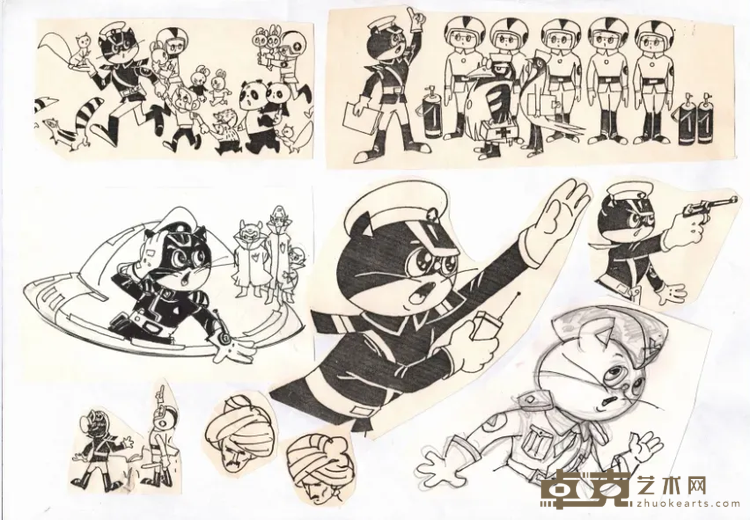 《黑猫警长》动画动画设定手稿 戴铁郎 1983-1984年 动画 纸本铅笔、墨水