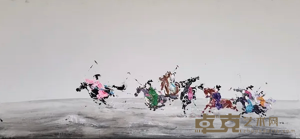 《马球图》 王成宇 80x160cm 2018年 布面油画