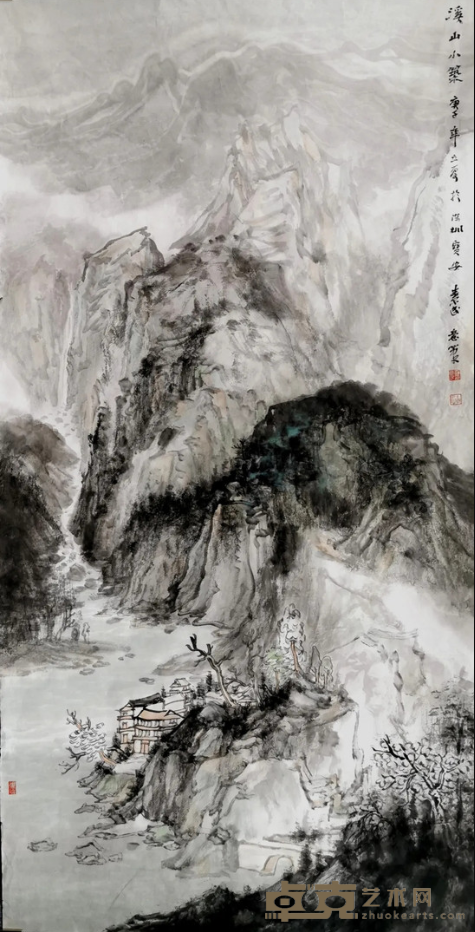 《溪山小筑》 罗素民 136x68cm