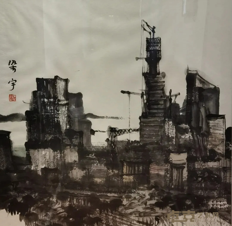 《城市山水》 梁宇 68x68cm