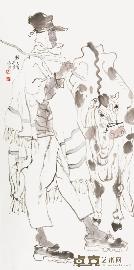 《非洲水墨人物系列_牧》 于长江 138x69cm