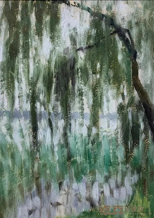 《夏柳》 马可鲁 19.5x27cm 1976年 纸本油画