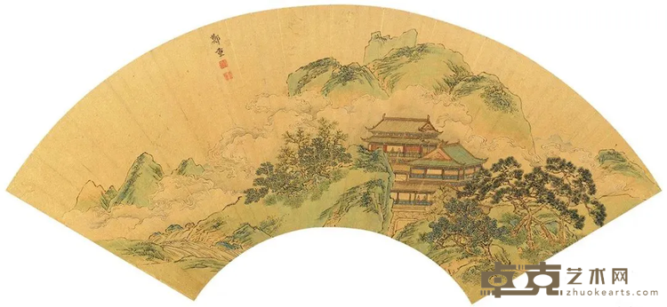 《仙山楼阁图》 郑重 18x51cm 金笺水墨