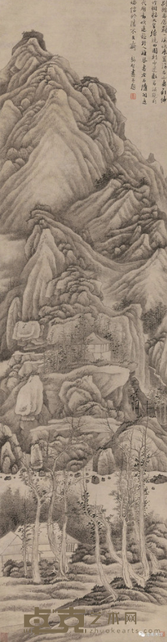 《别馆高居图》 龚贤 212.5x55.5cm 纸本水墨