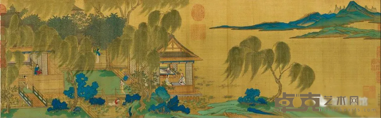 《蓬莱仙弈图》局部 仇英 29x93.5cm 绢本设色