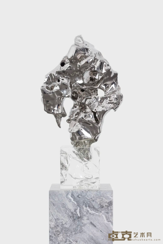 《假山石164#（六面假山石）》 展望 雕塑（角度可变）：35x16x54cm，亚克树脂底座：21x20x21cm 2013-2019年 不锈钢