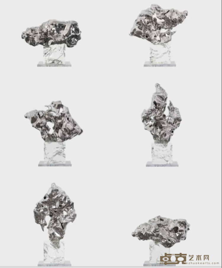 《假山石164#（六面假山石）》 展望 雕塑（角度可变）：35x16x54cm，亚克树脂底座：21x20x21cm 2013-2019年 不锈钢