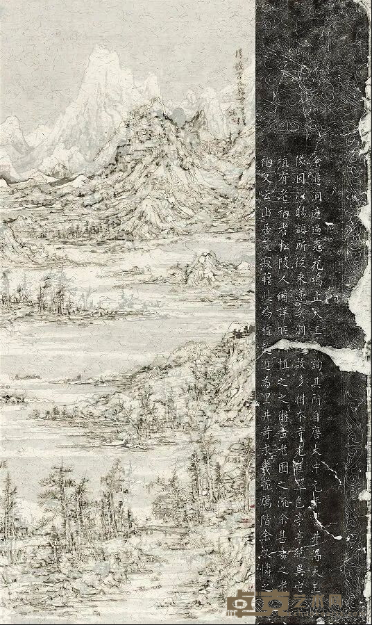 《后山图——西山寺碑拓》 王天德 177.5x105cm 2017年 宣纸、墨、火焰、拓片