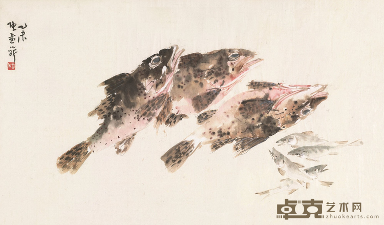 《鱼趣图》 张书旂 41x73cm 1955年