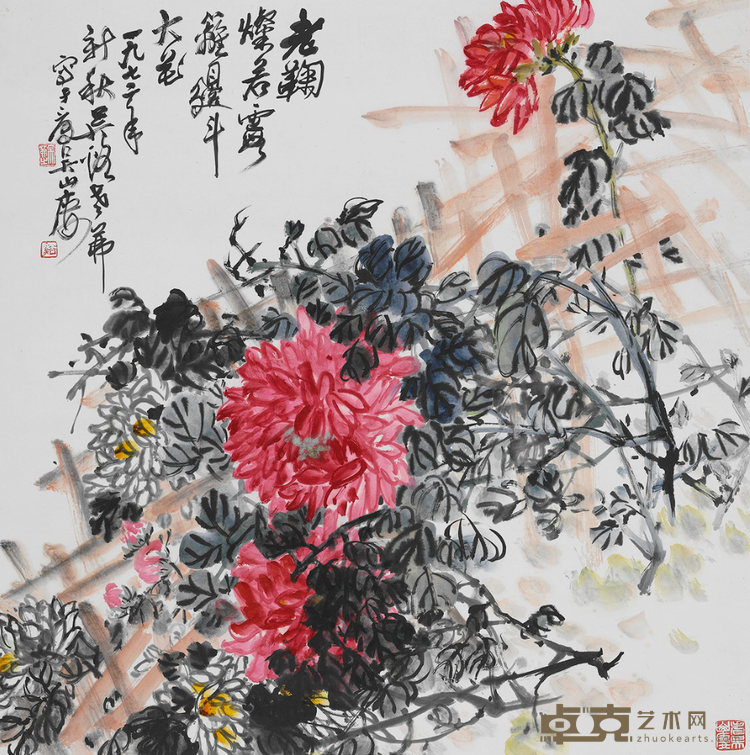 《篱菊图》 吴茀之 69x69cm 1972年
