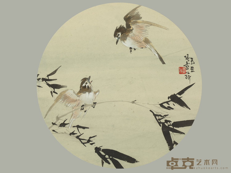 《双鸟》 张书旂 31x31cm