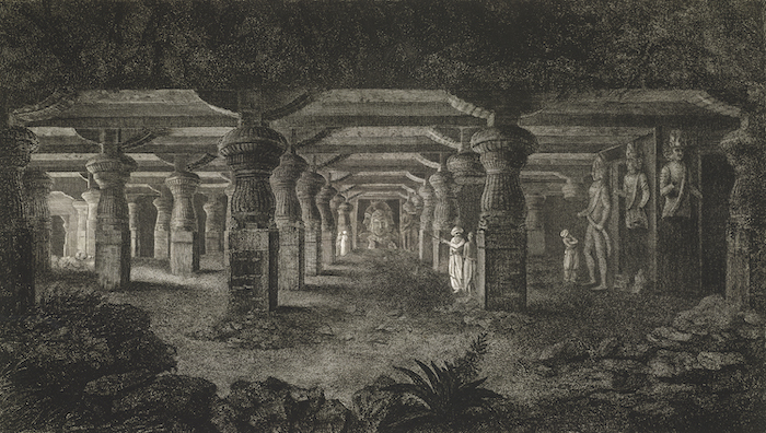 图3.8 詹姆斯·菲利普斯，以詹姆斯·威尔士画作为蓝本《象岛石窟主洞内部景观》1790