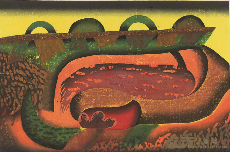 《山的语言》 杜松儒 60x90cm 2000年 水印木刻