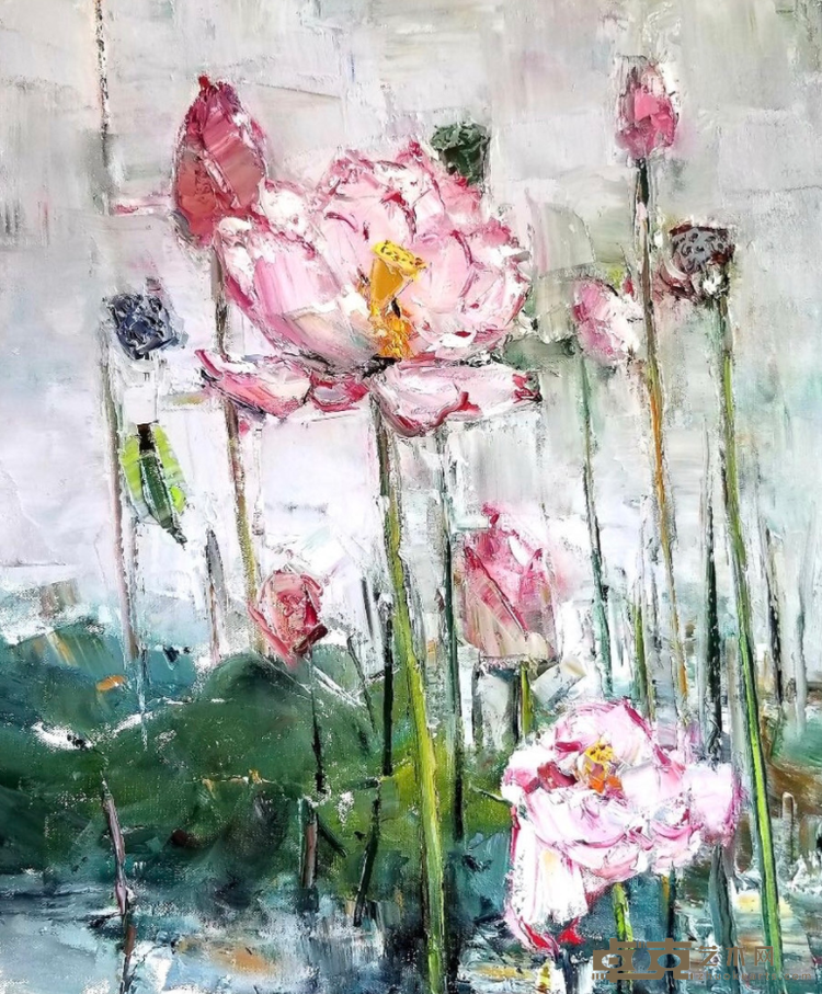 雾里菡萏红 Lotus in Mist 张万凌 Zhang Wanling 60×50cm 布面油画 Oil on Canvas