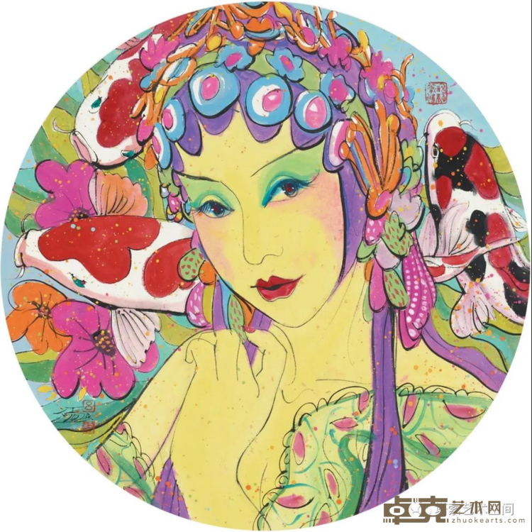 《水中花系列》 吕江 D60cm 设色纸本