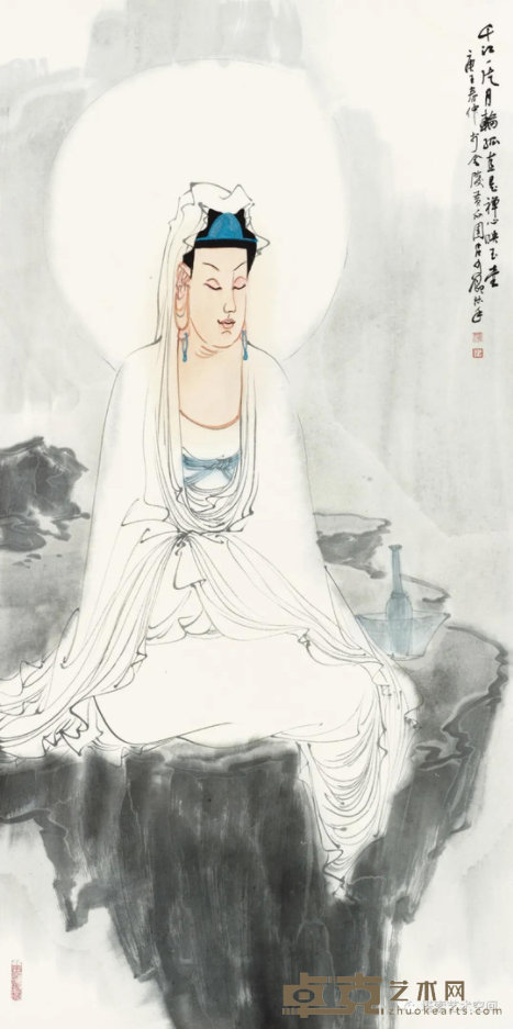 《大慈大悲观世音菩萨宝相》 吕少卿 100x50cm 设色纸本