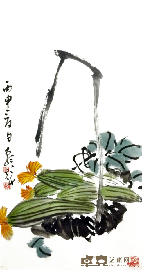《丝瓜》 冯朝辉 34x68cm 2016年 镜心纸本设色