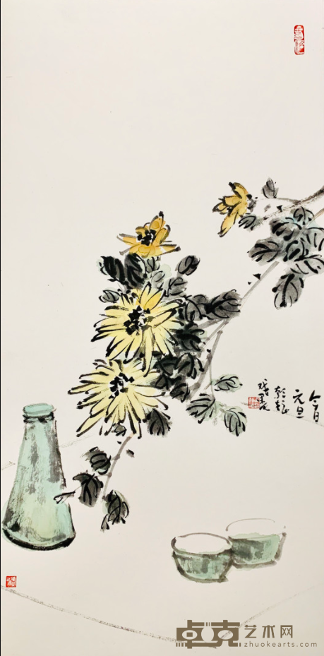 《菊花清供》 冯朝辉 33.5x67.5cm 2019年 镜心纸本设色