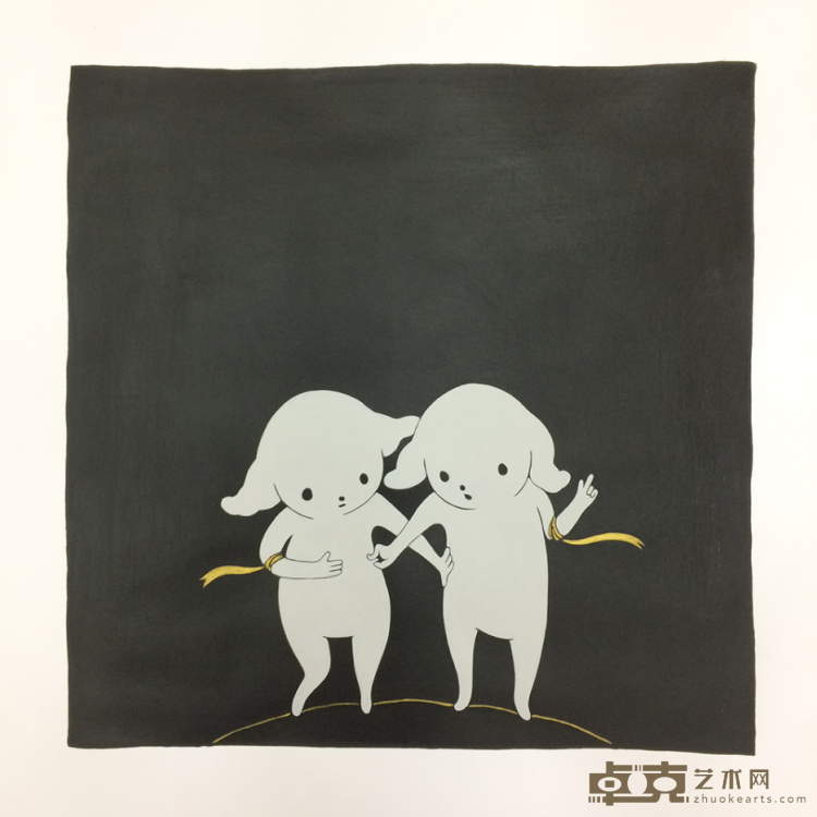 《Scenes in Black #two discuss》 小林 麻衣子 Maiko KOBAYASHI 45x45cm(paper size) 32x32cm(image size) 2018年 Acrylic on paper