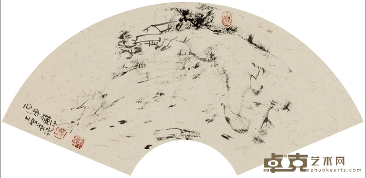 《焦墨山水扇面》 童和平 60x29cm 2016年