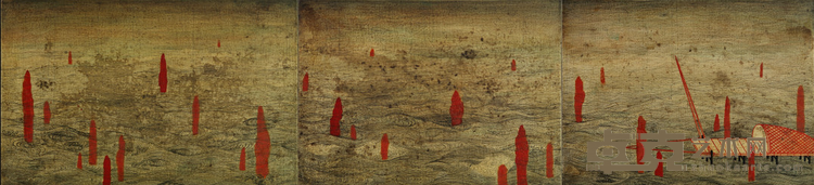 混沄之往No.2016. 3 郝建涛 55×235cm 2016 布面 手工色粉 丙烯媒介