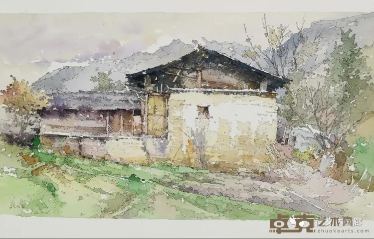 香格里拉民居 蒋凌 27.5cmX50.5cm 2020 钢笔淡彩