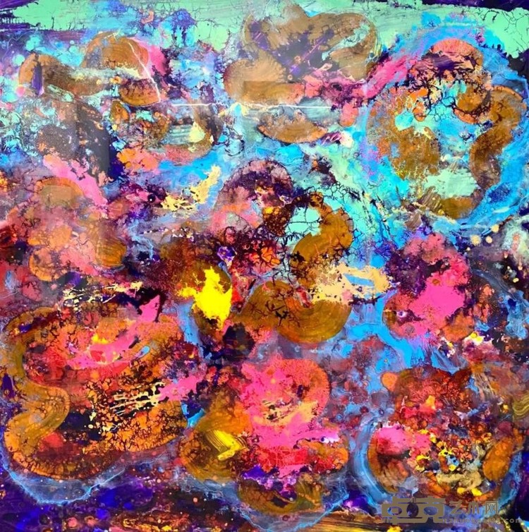 《倒映的影子》 初劭玮 100x100cm 2020 油墨丙烯油画着色卡纸