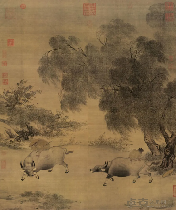 风雨归牧图 宋 李迪 120.4×102.5cm 立轴，绢本，淡设色