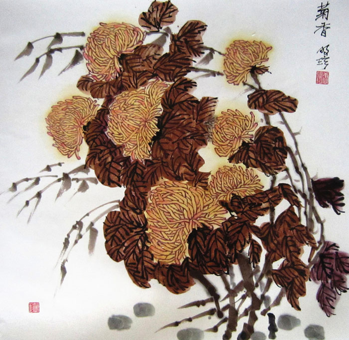 中国画《菊香》68×68cm