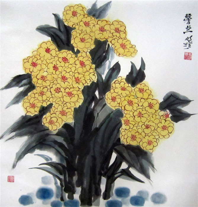 中国画《馨兰》68×68cm