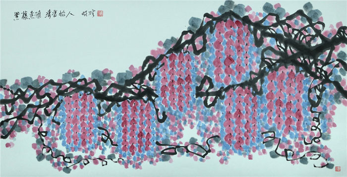 中国画《紫藤素雅、清香怡人》