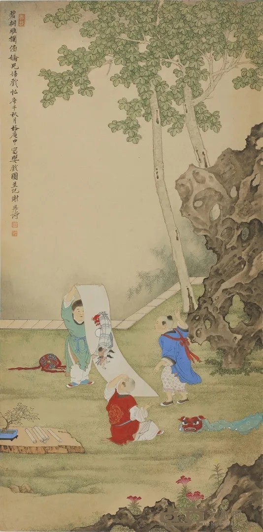 《桐阴婴戏》 谢兴涛 85x42.5cm 2020年 纸本设色