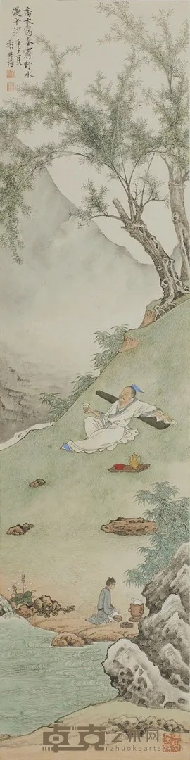 《柳荫漫饮》 谢兴涛 66.5x16cm 2020年 纸本设色