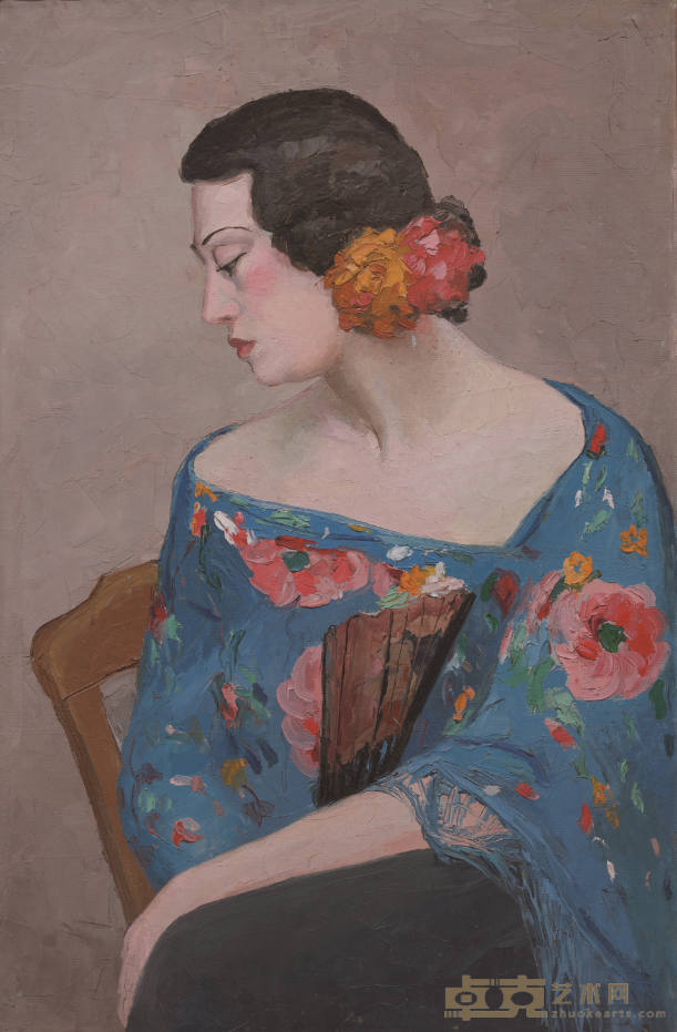 《戴花执扇女》 潘玉良