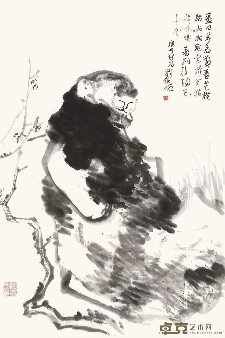 《春到枝头》 刘大石 纵69厘米，横46厘米 2020年