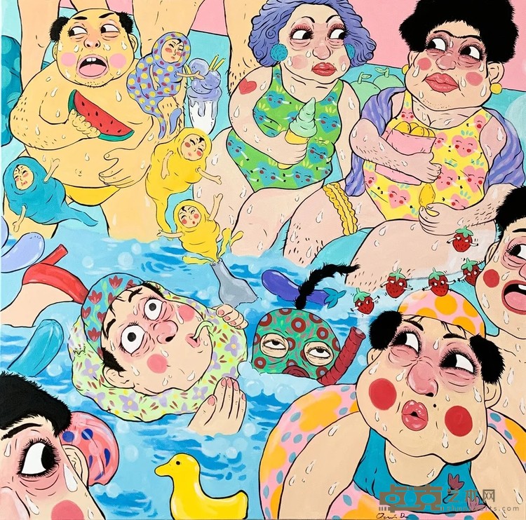 《泳池派对 Pool Party》 杜秋锐 150x150cm 2019年 布面丙烯