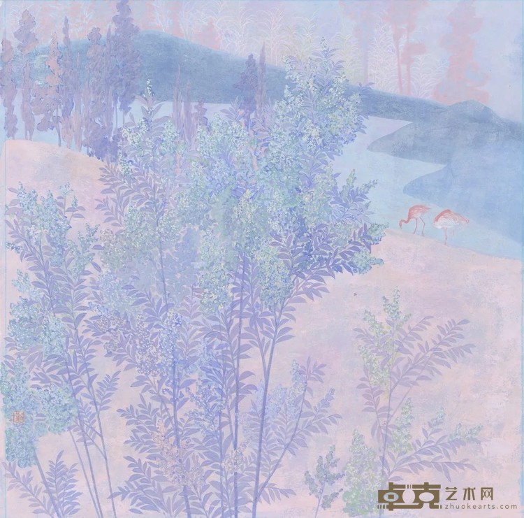 《粉蓝之境》 张存玫 48x48cm 2020年 工笔重彩