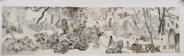 《游园系列之一》 谢晓虹 140x35cm 2020年 中国画 纸本