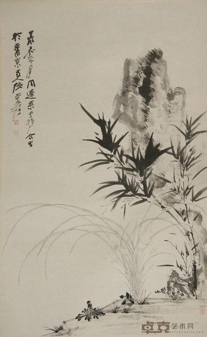 《幽兰竹石图》 于非闇、张大千 89.8x57.4cm 轴 纸本墨笔