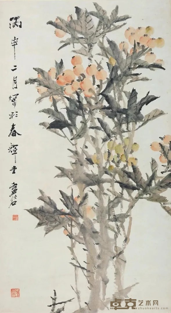 《枇杷图》 虚谷 129.8x72.1cm 清 轴 纸本设色