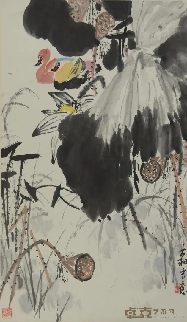 《残荷鸳鸯图》 陈大羽 102.5x69.5cm 轴 纸本设色