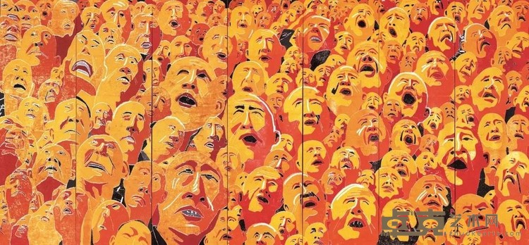 《2003.2.1》 方力钧 400x852cm 2003年 木刻版画