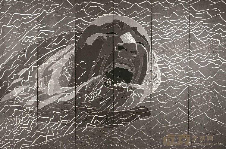 《1999.2.1》 方力钧 488x732cm 1999年 木刻版画