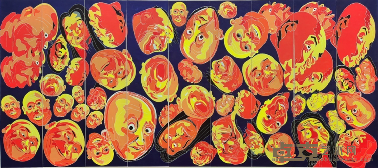 《2020》 方力钧 488x1098cm 2020年 木刻版画