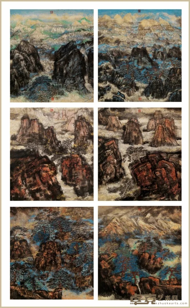 《云山之恋》 海岩宿千 55x49cmx6 2018年 中国画，纸本水墨岩彩