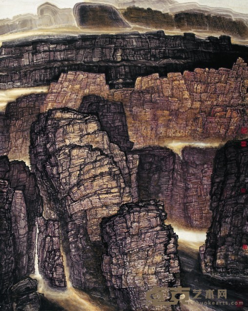 《红色太行系列——石颂》 海岩宿千 146x180cm 2005年 纸本水墨岩彩