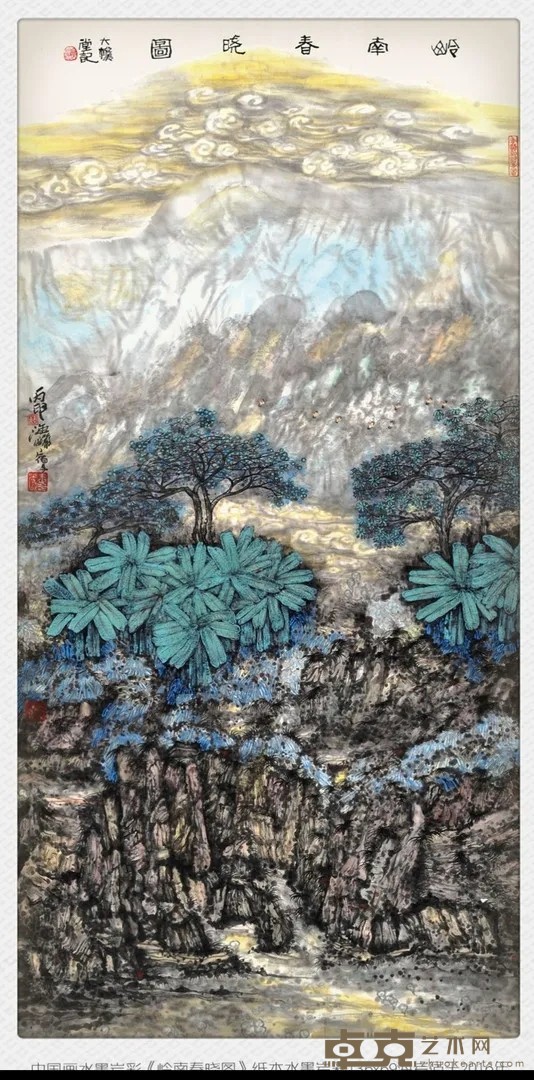 《岭南春晓图》 海岩宿千 138x69cm 2017年 中国画，纸本水墨岩彩